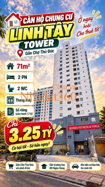 Bán căn hộ Linh Tây Tower gần Chợ Thủ Đức 71m2, 2PN2WC có Sổ chỉ 3.25tỷ